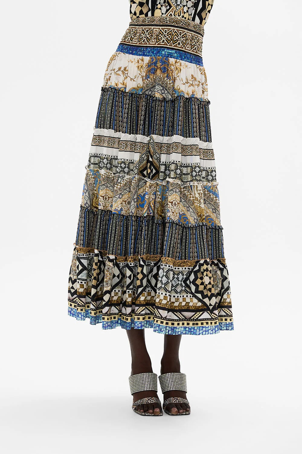 Make Me Your Mosaic Shirred Waist Tiered Skirt