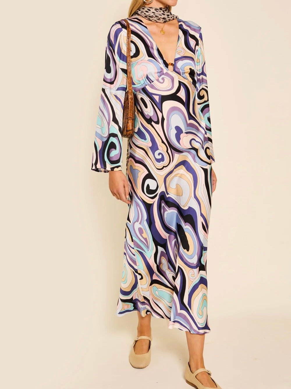 Marble Ocean Terri Satin Midi Dress