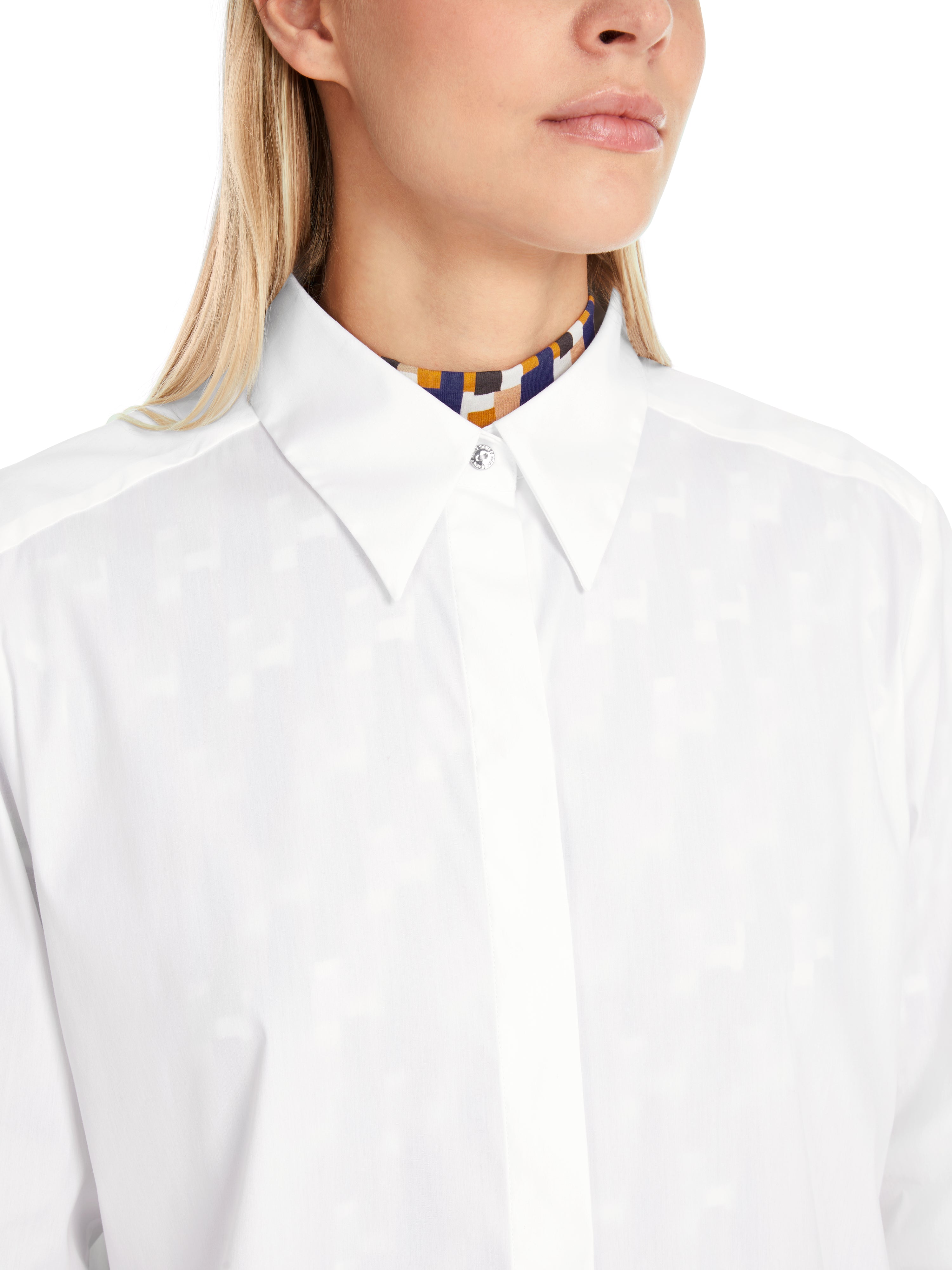 White Rhinestone Trim Cotton Shirt