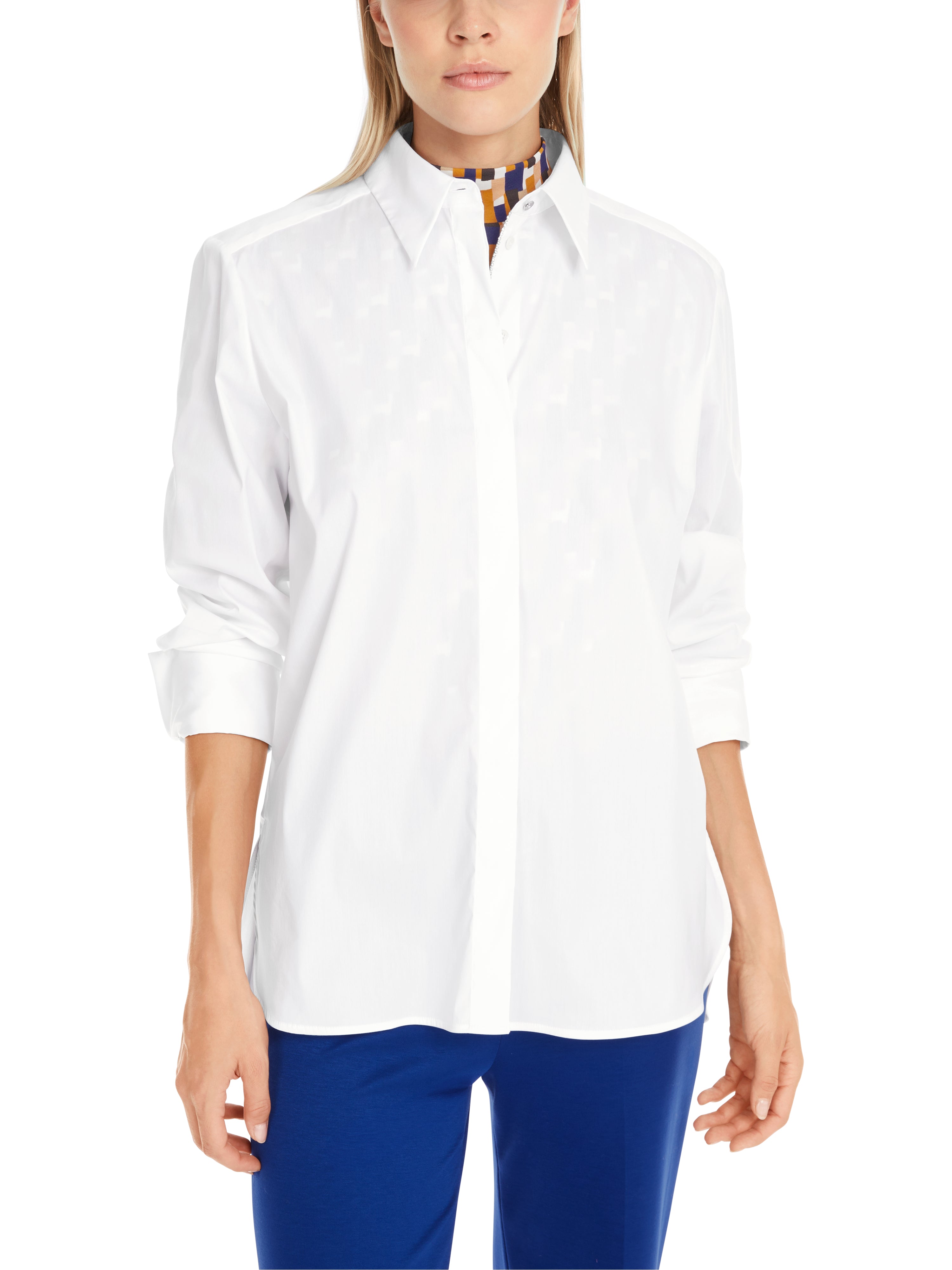 White Rhinestone Trim Cotton Shirt