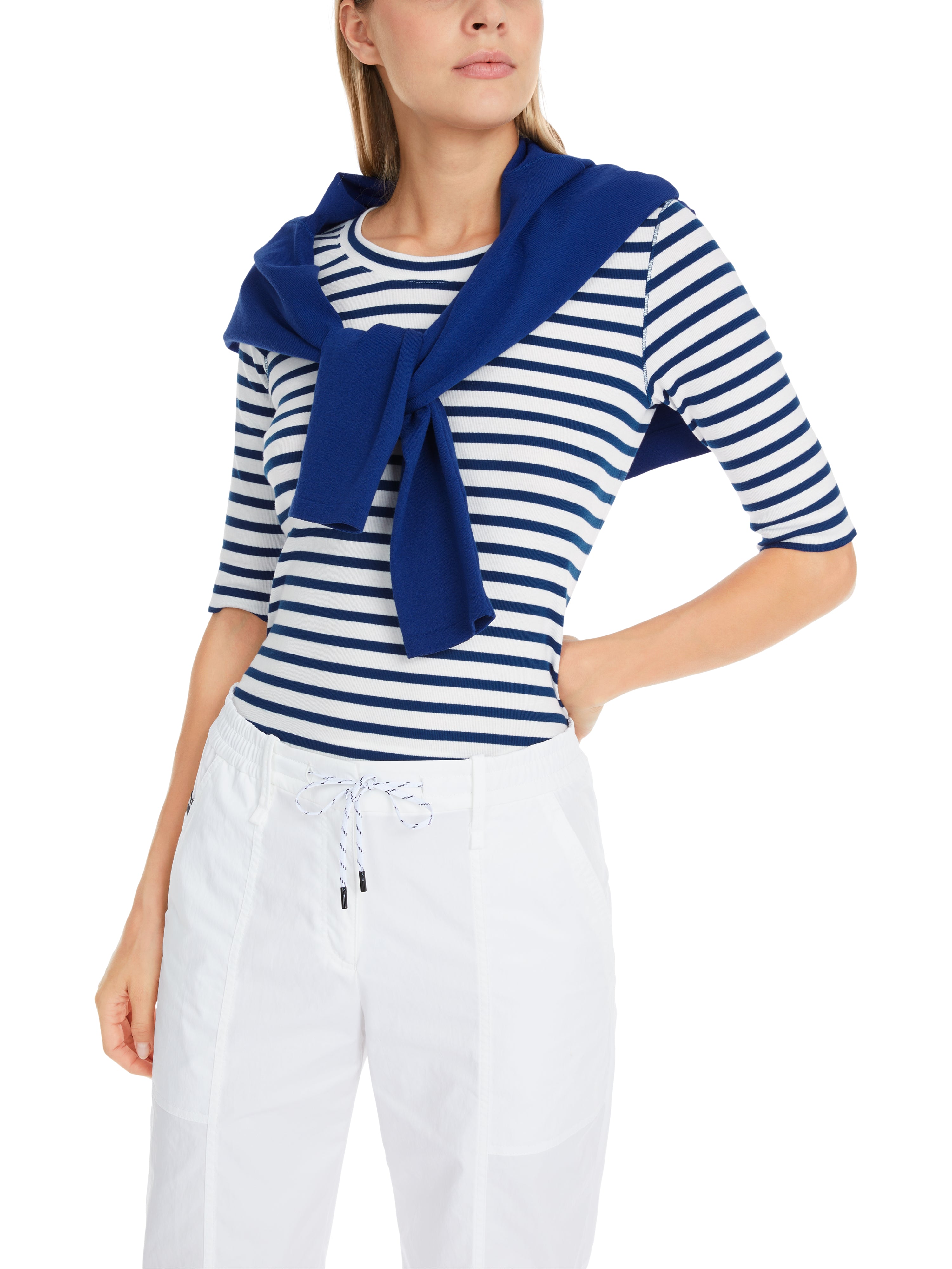 Midnight Blue Stripe Stretch Cotton T-Shirt