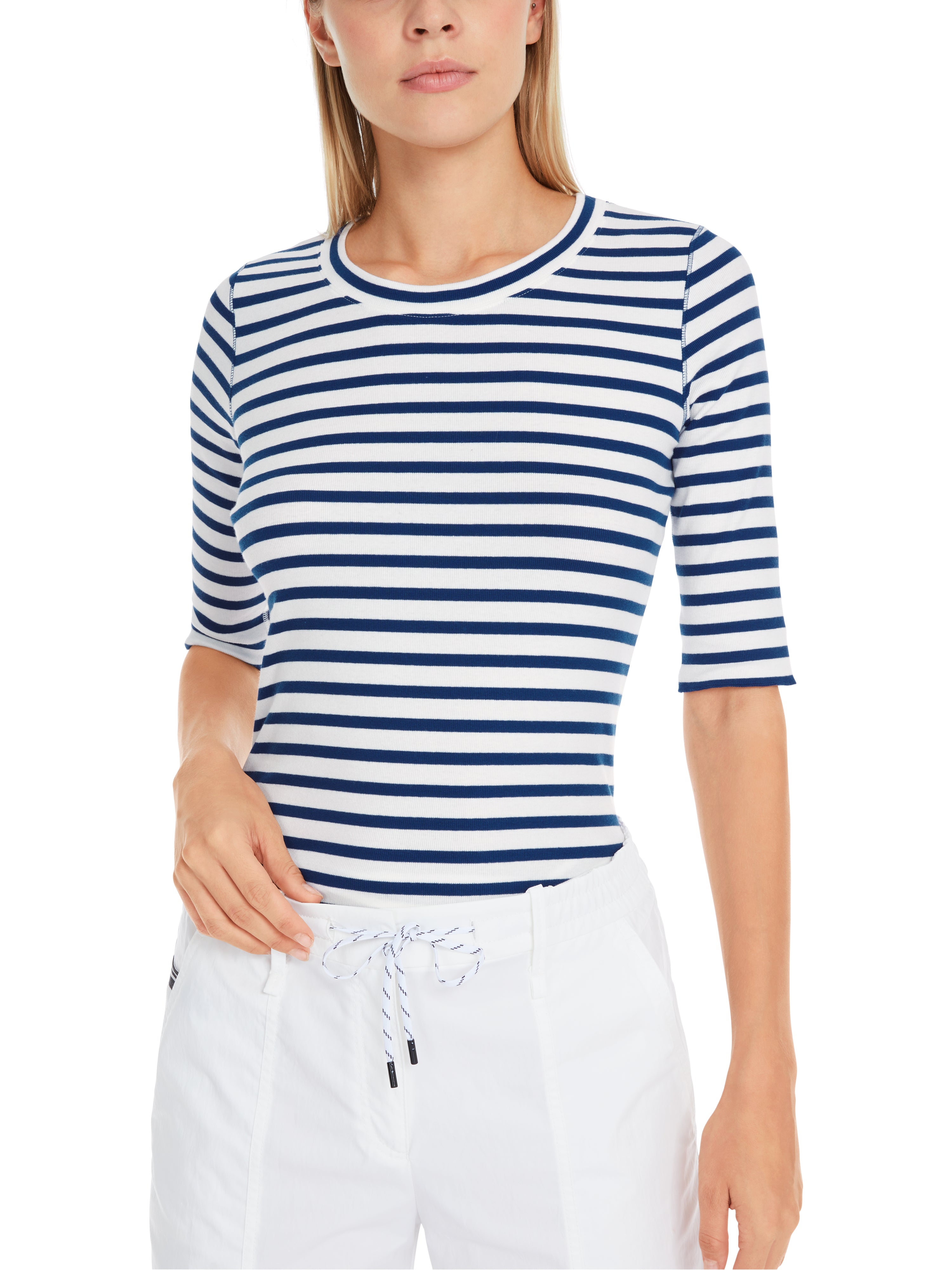 Midnight Blue Stripe Stretch Cotton T-Shirt