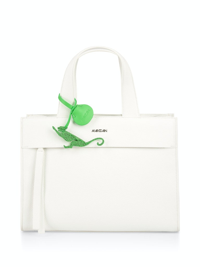 Off White Faux Leather Large Tote Bag