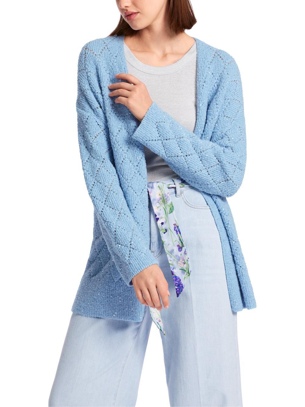 Soft Summer Sky Diamond Knit Sequin Cardigan