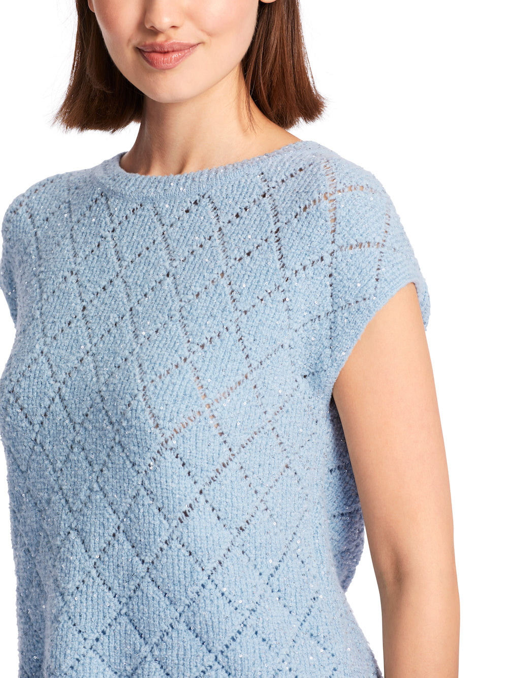 Soft Summer Sky Diamond Knit Sequin Sweater