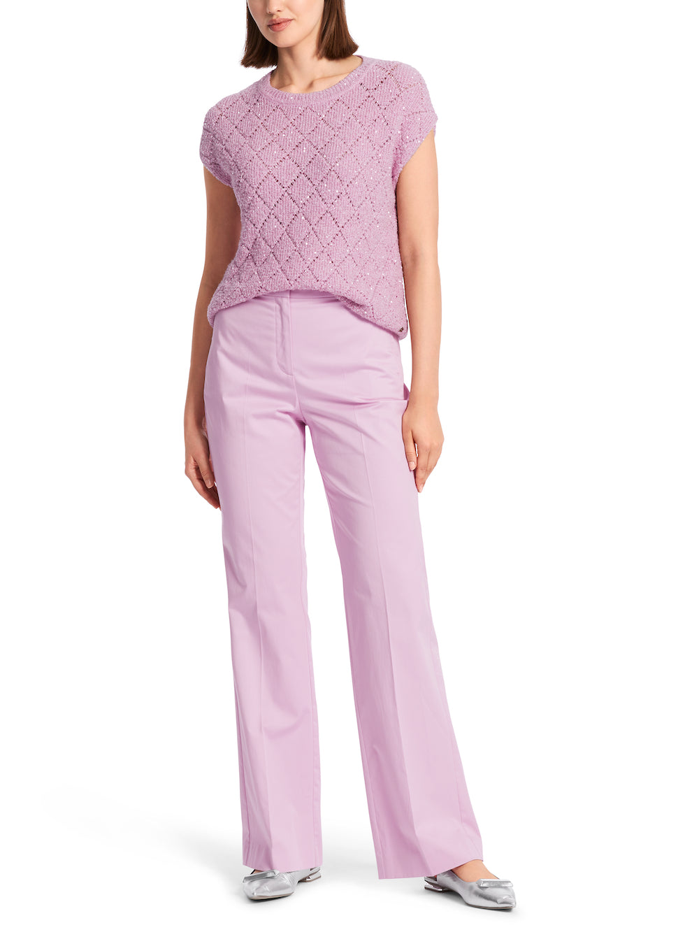 Pink Lavender Diamond Knit Sequin Sweater