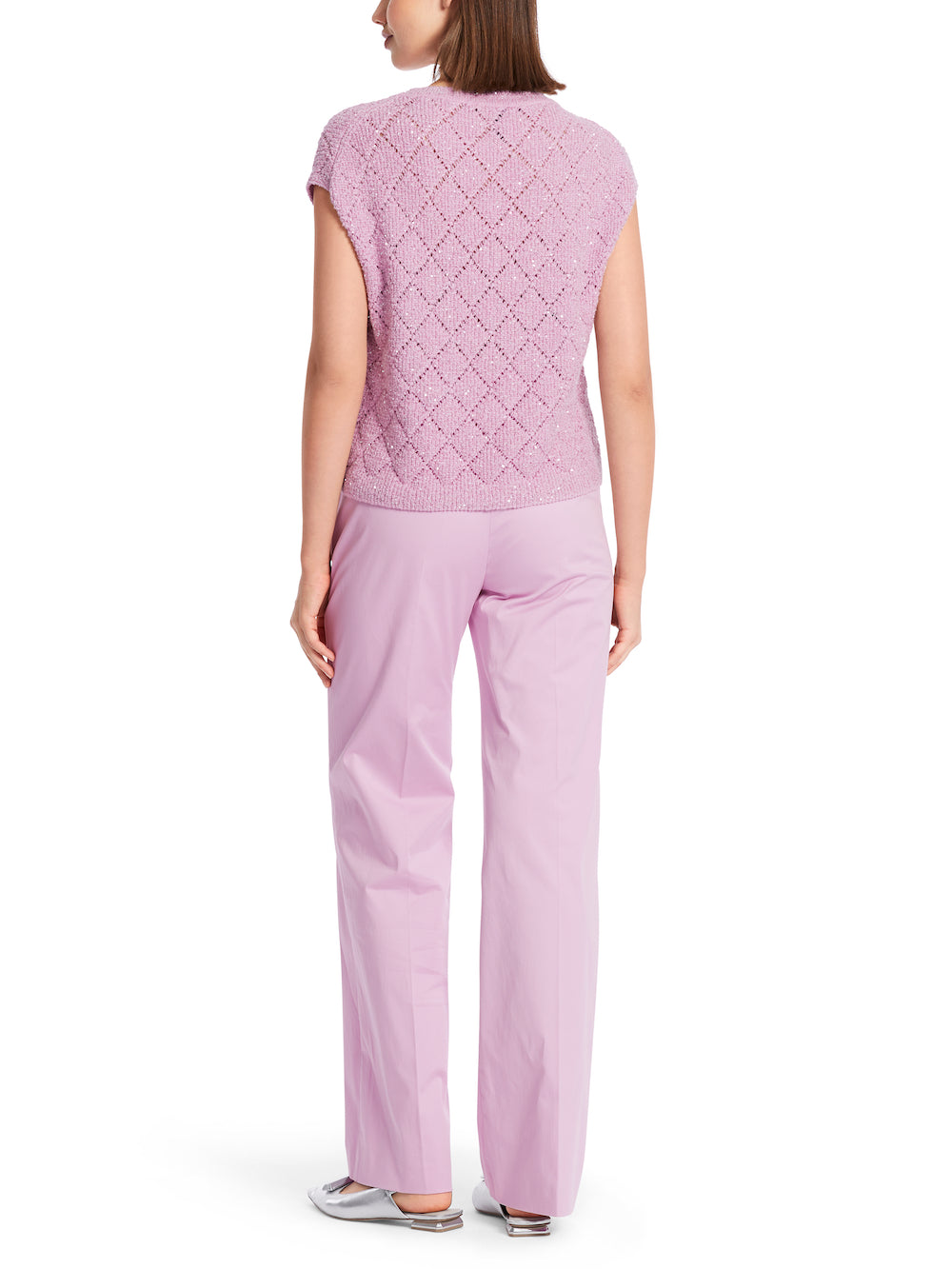 Pink Lavender Diamond Knit Sequin Sweater