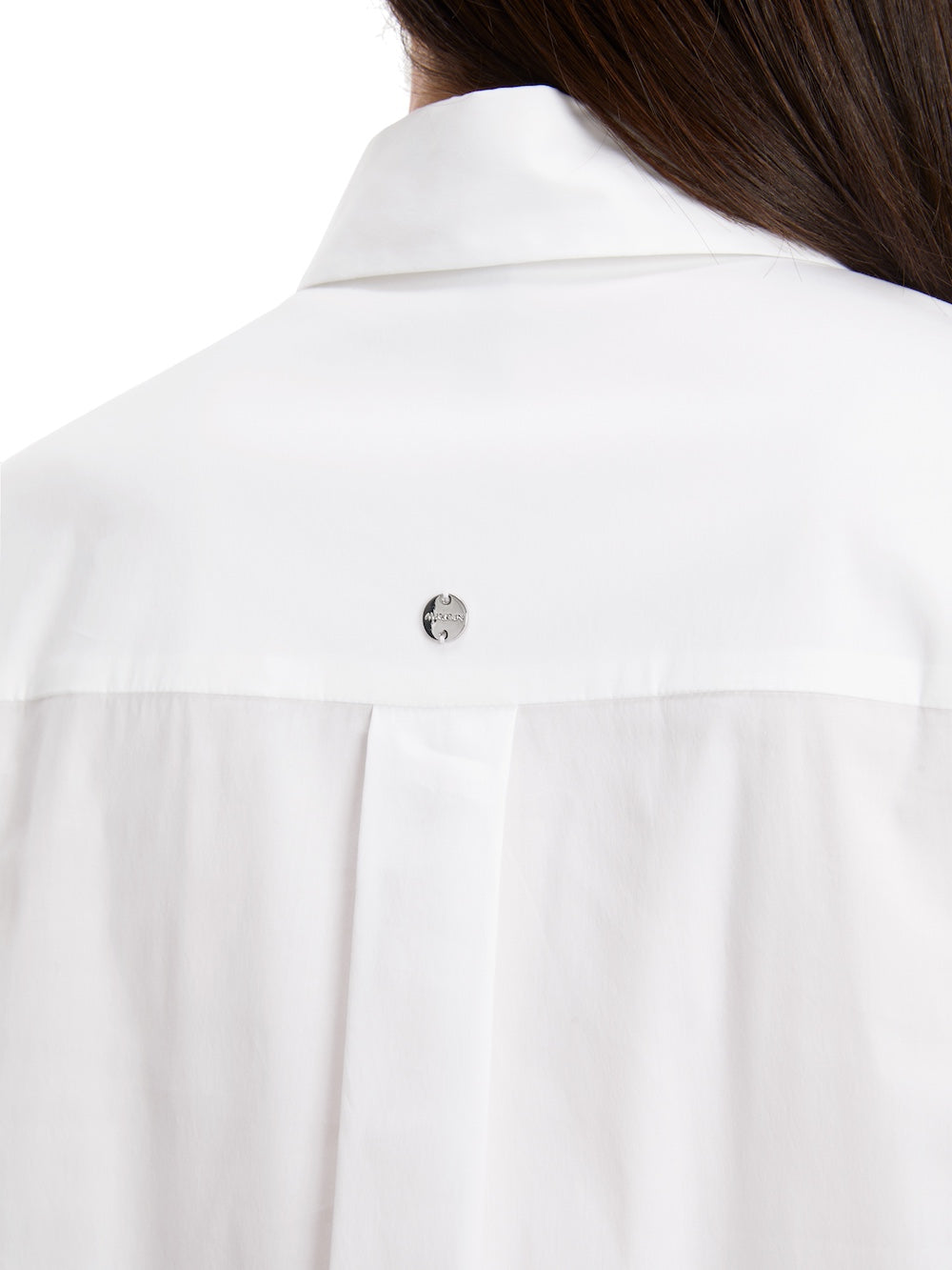 White Bib Detail Stretch Cotton Shirt