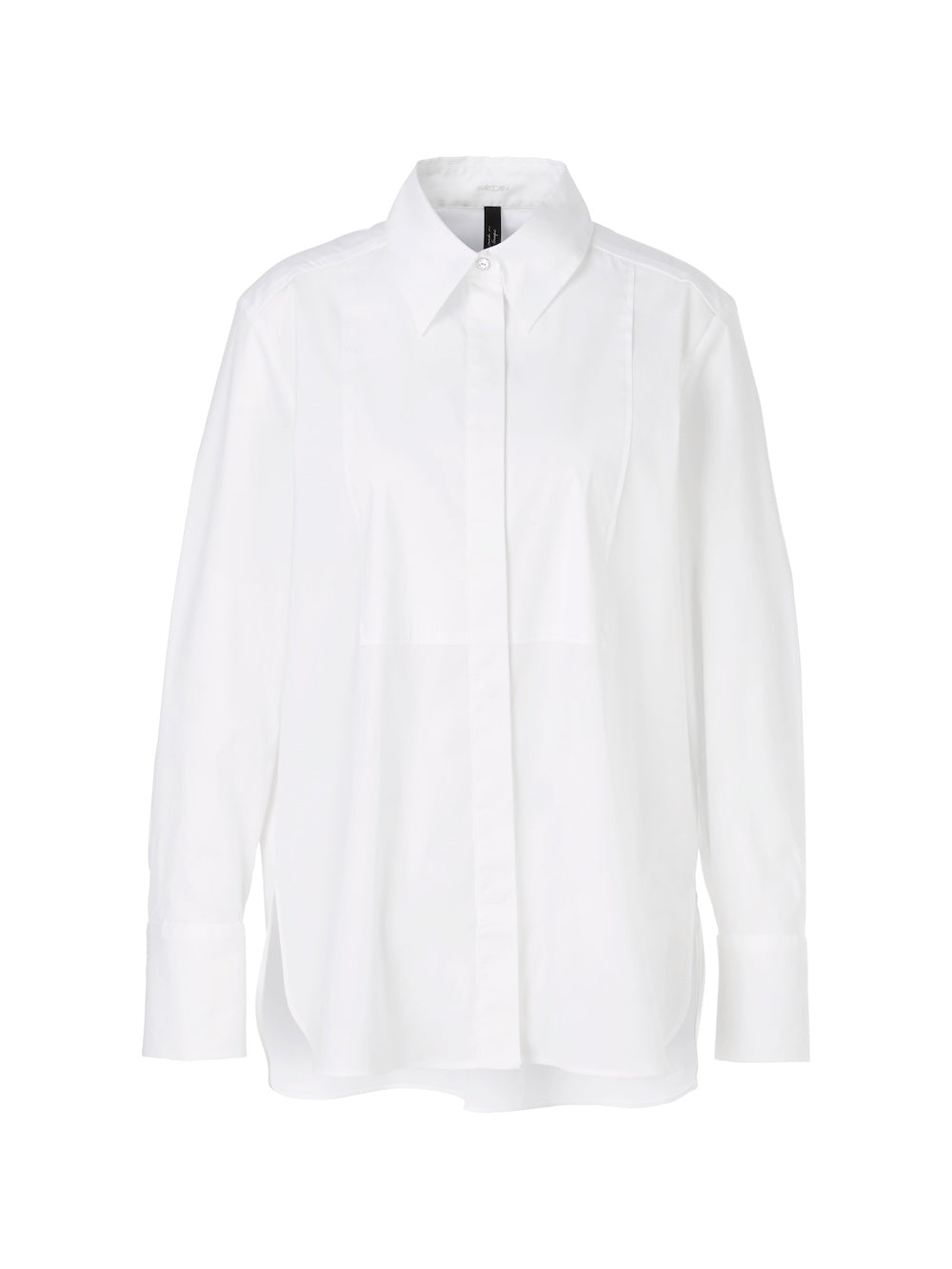 White Bib Detail Stretch Cotton Shirt