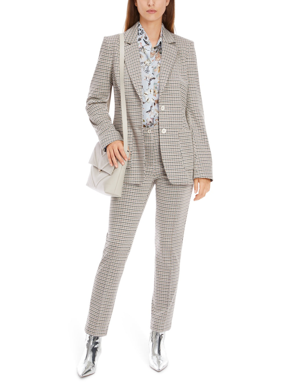 Smoke Houndstooth Single Breasted Blazer