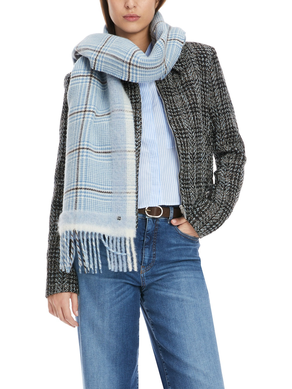 Squill Houndstooth Check Wool Blend Scarf