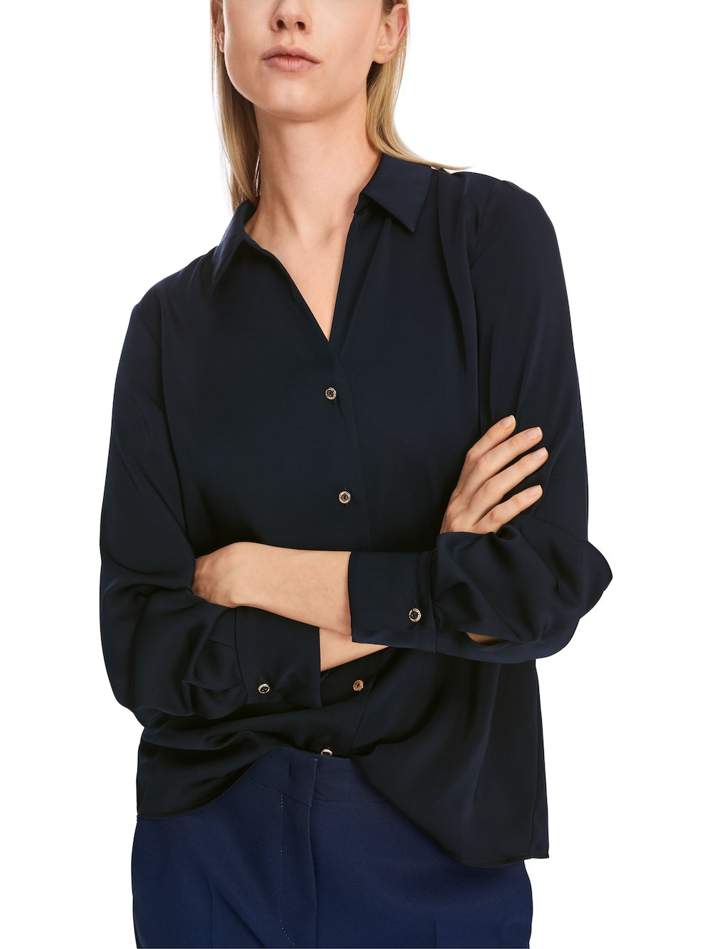 Midnight Blue Blouse With Gold Buttons