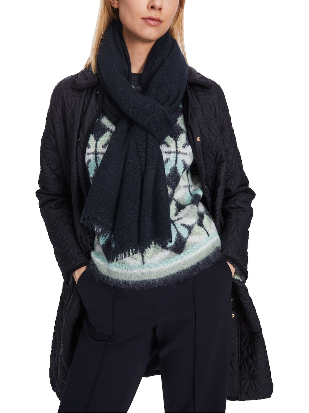 Midnight Blue Wool & Cashmere Lurex Scarf