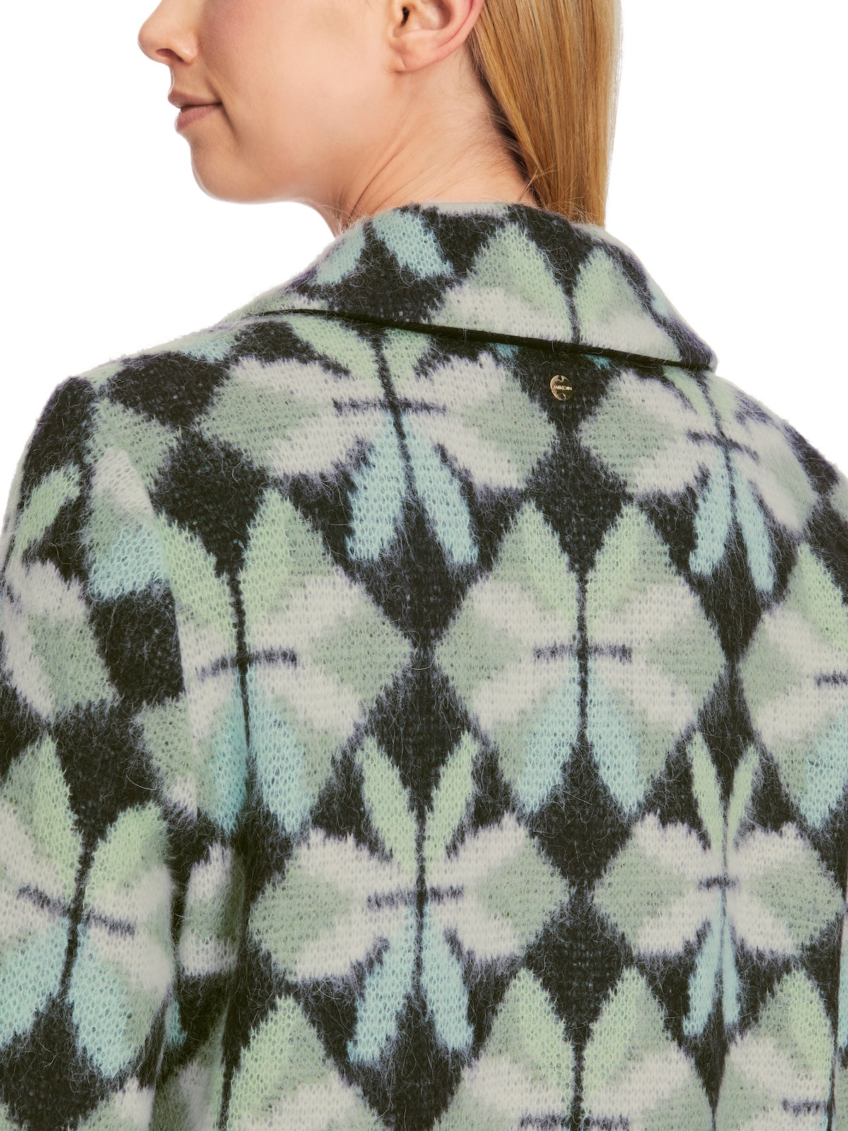 Frozen Sage Heartfoil Patterned Wool Blend Coat