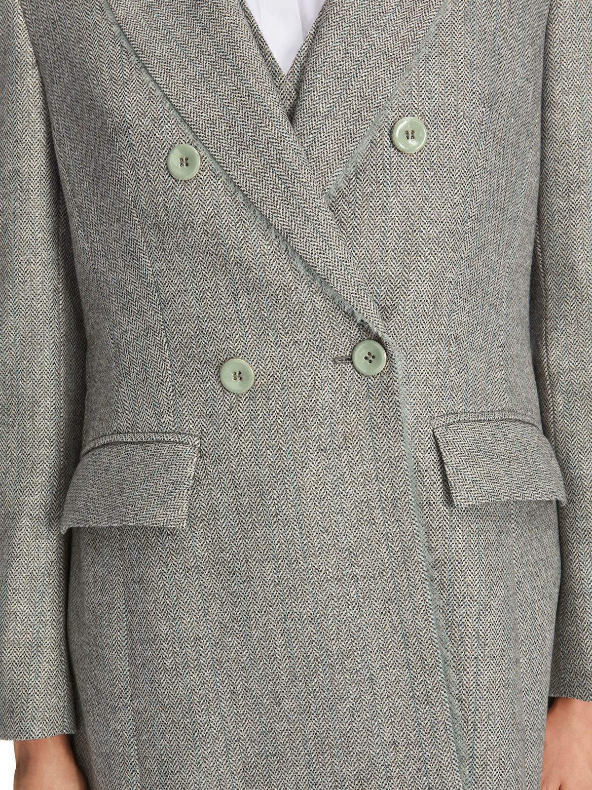 Frozen Sage Herringbone Double Breasted Blazer