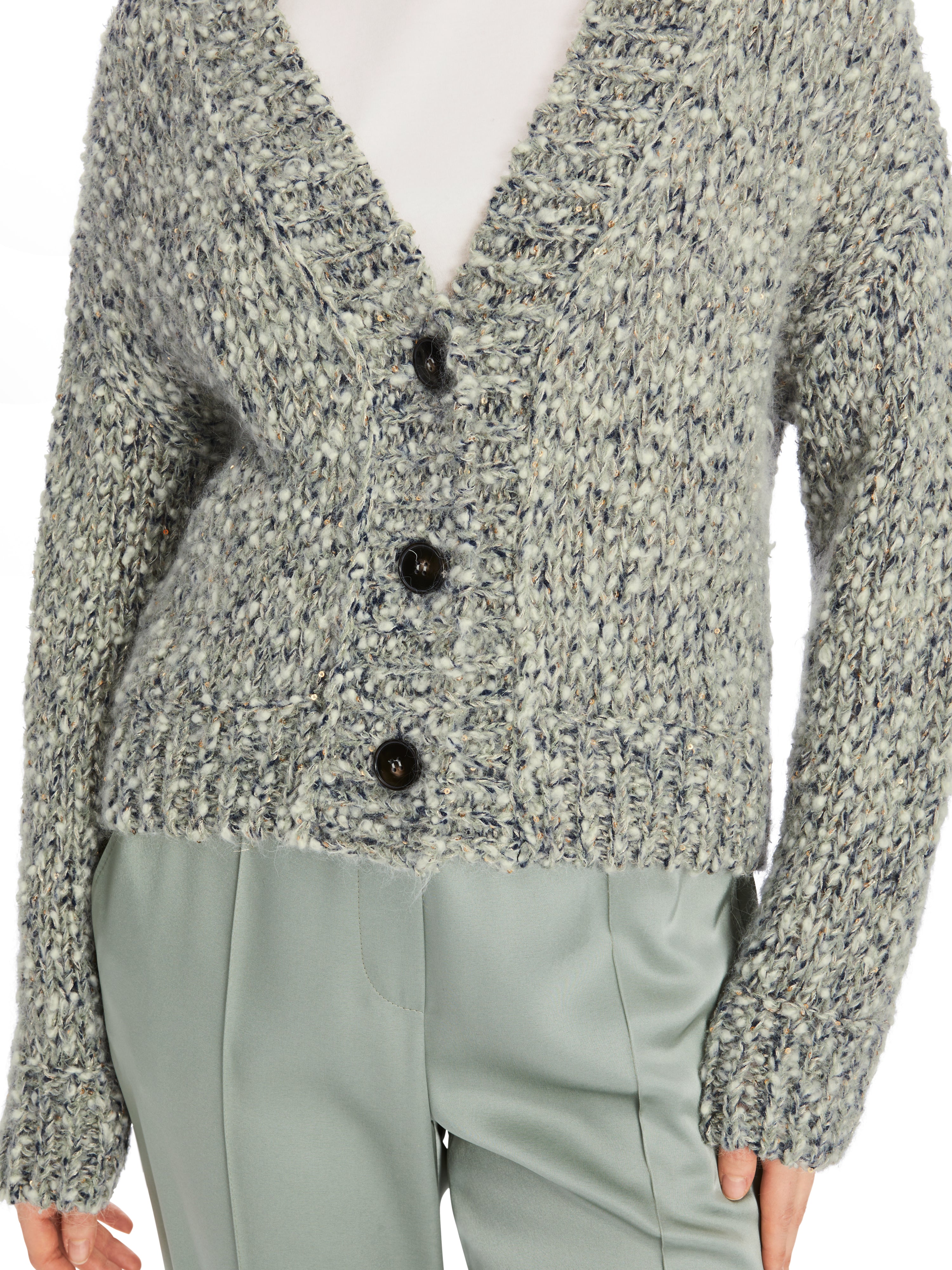 Frozen Sage Woven Wool Blend Cardigan