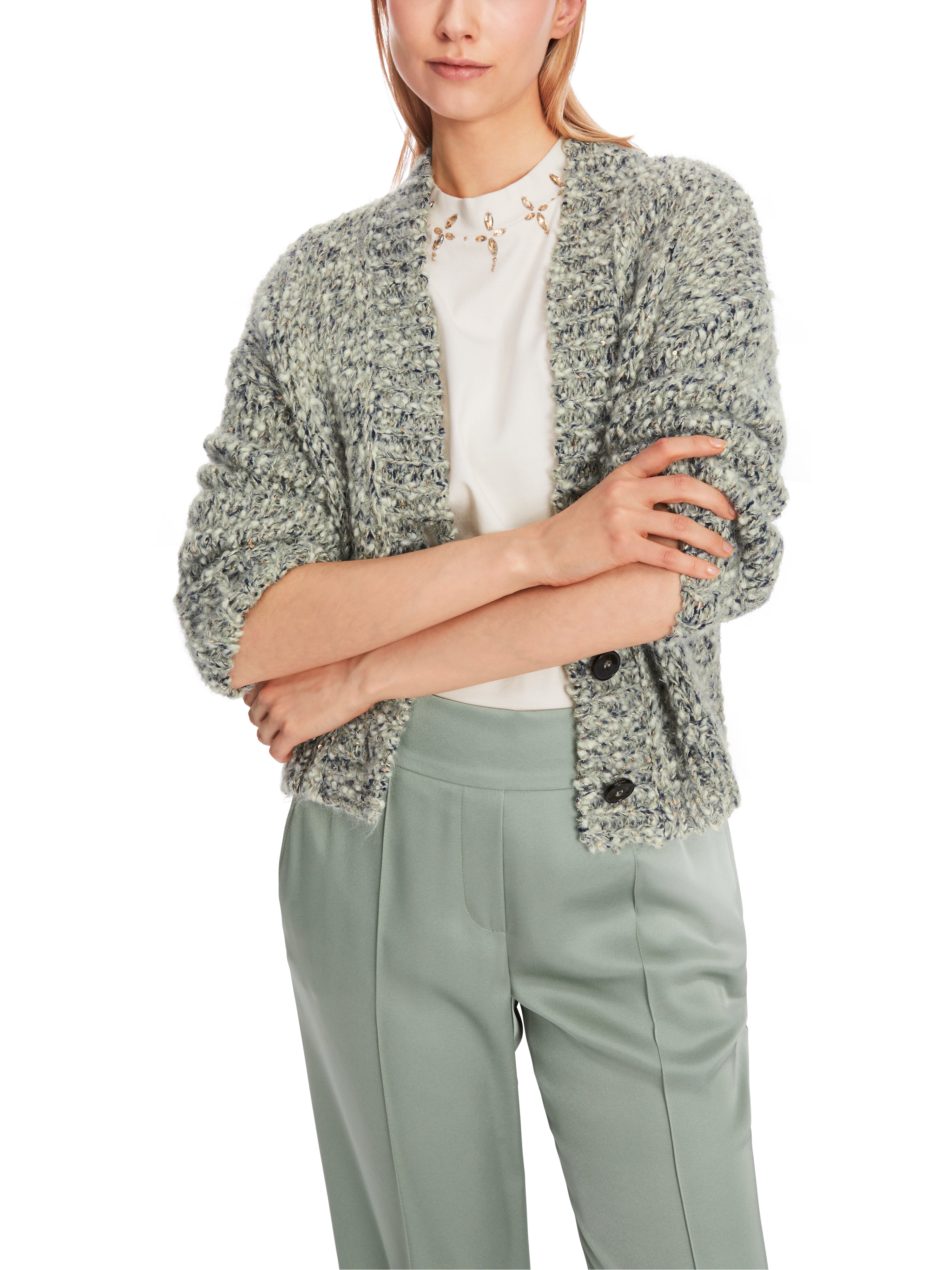 Frozen Sage Woven Wool Blend Cardigan