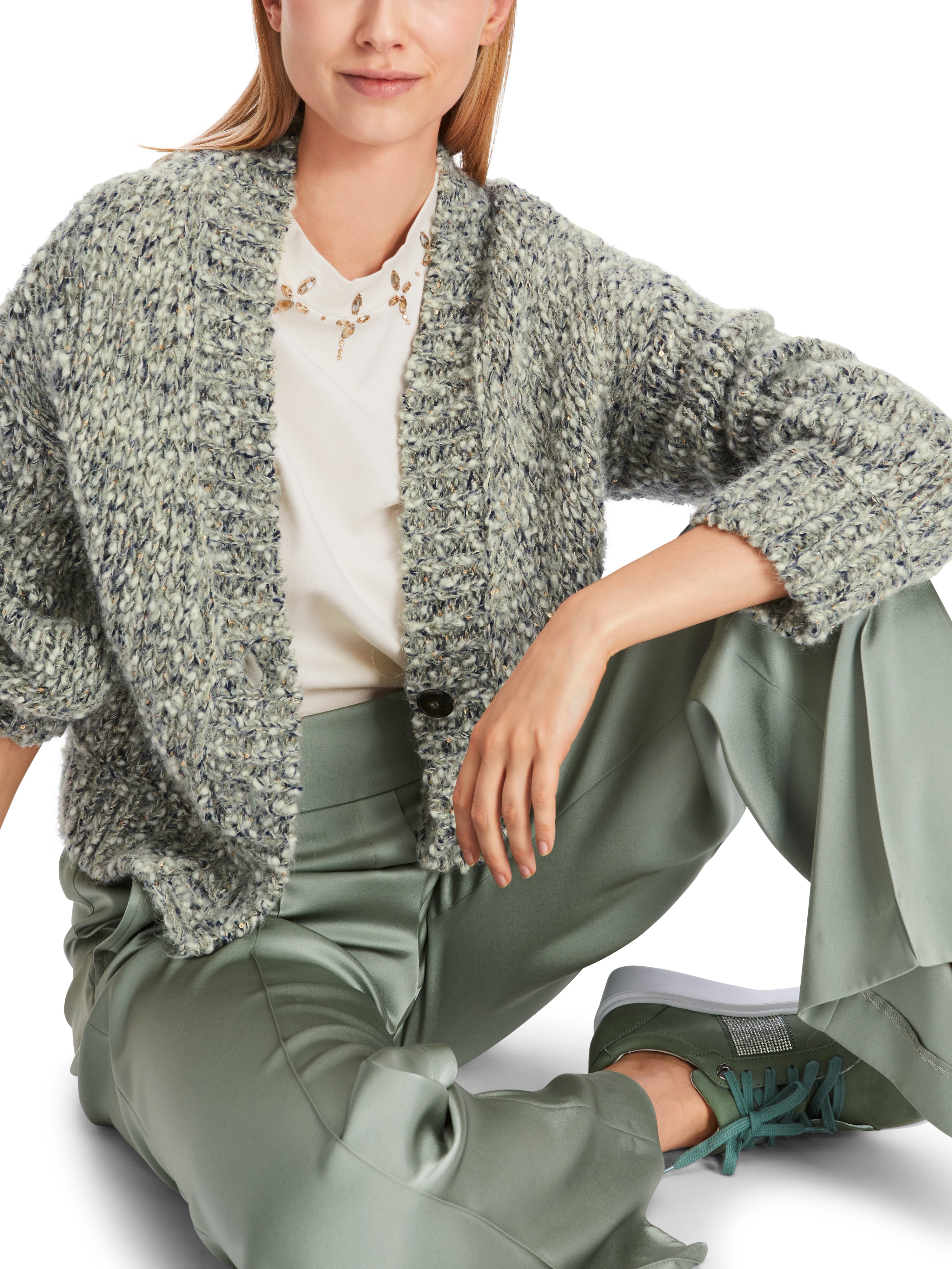 Frozen Sage Woven Wool Blend Cardigan