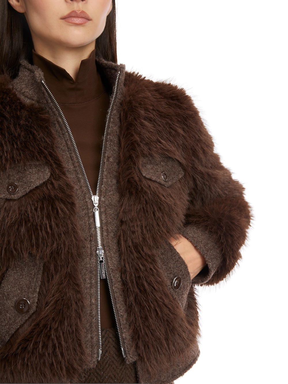 Deep Wood Faux Fur Bomber Jacket