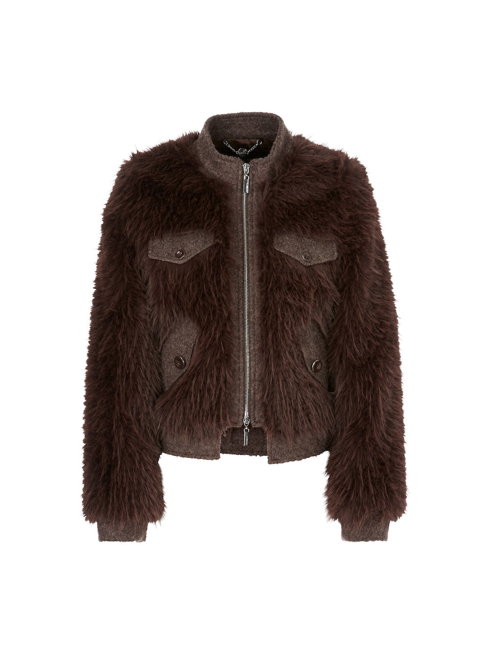 Deep Wood Faux Fur Bomber Jacket