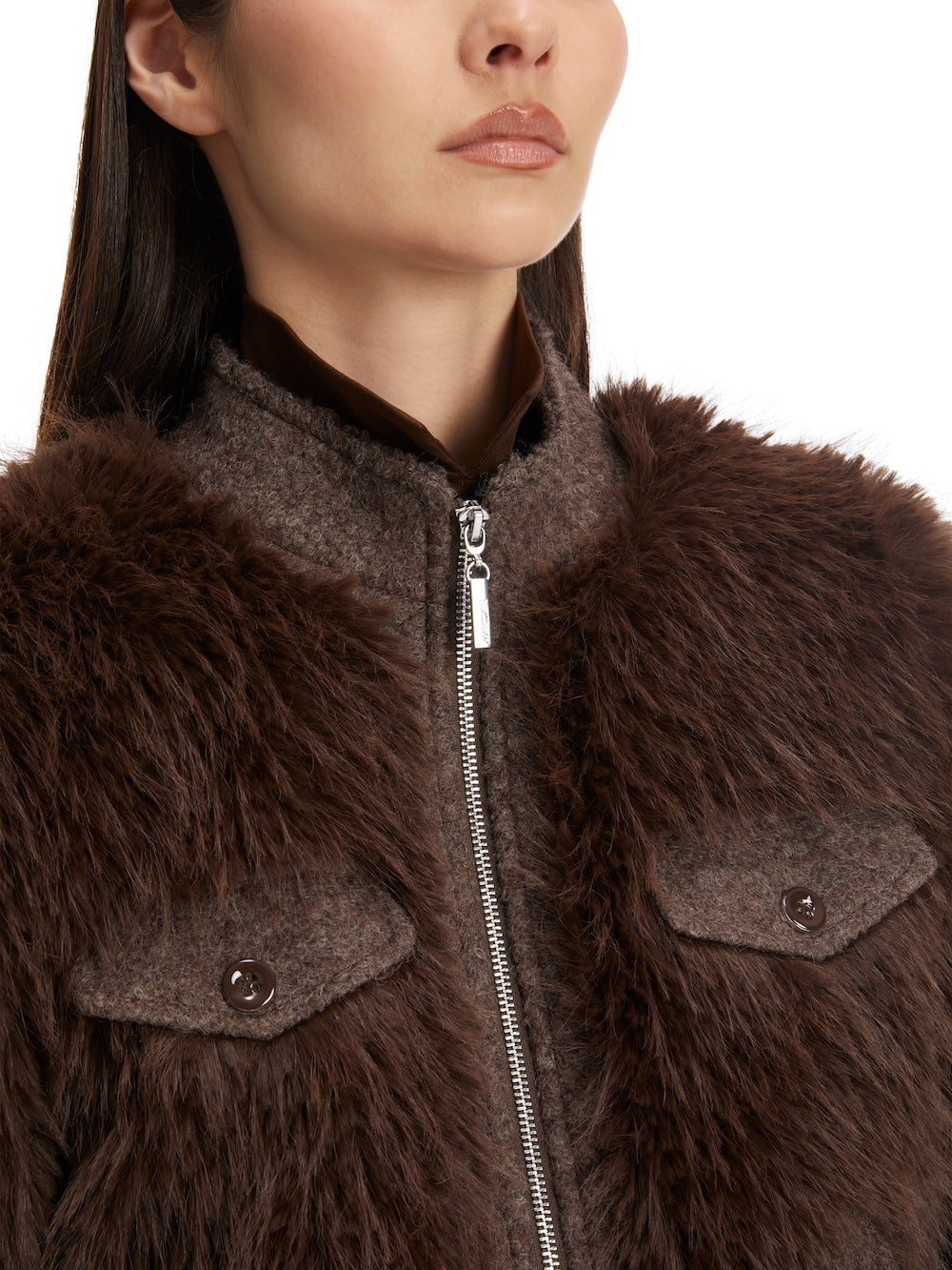 Deep Wood Faux Fur Bomber Jacket