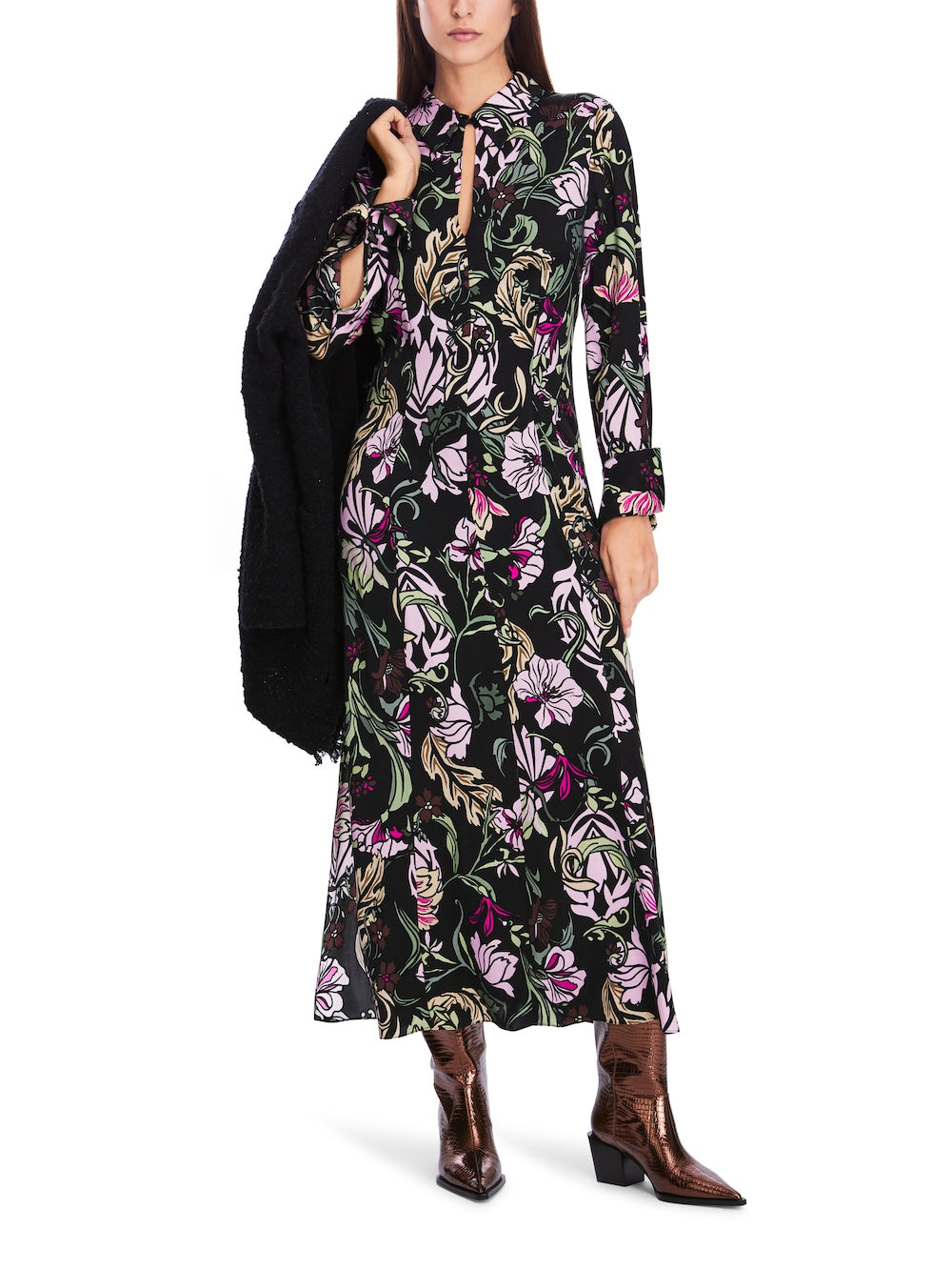 Black Twine Print Midi Shirt Dress