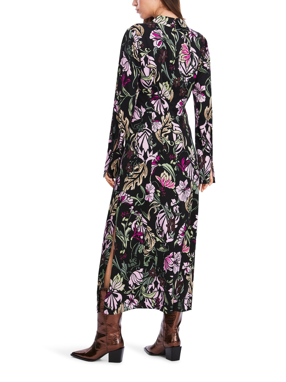 Black Twine Print Midi Shirt Dress