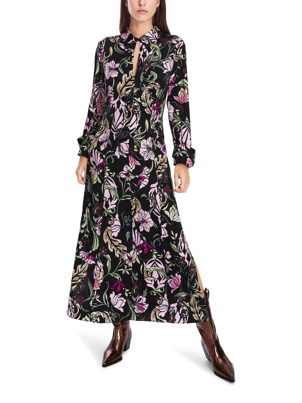 Black Twine Print Midi Shirt Dress