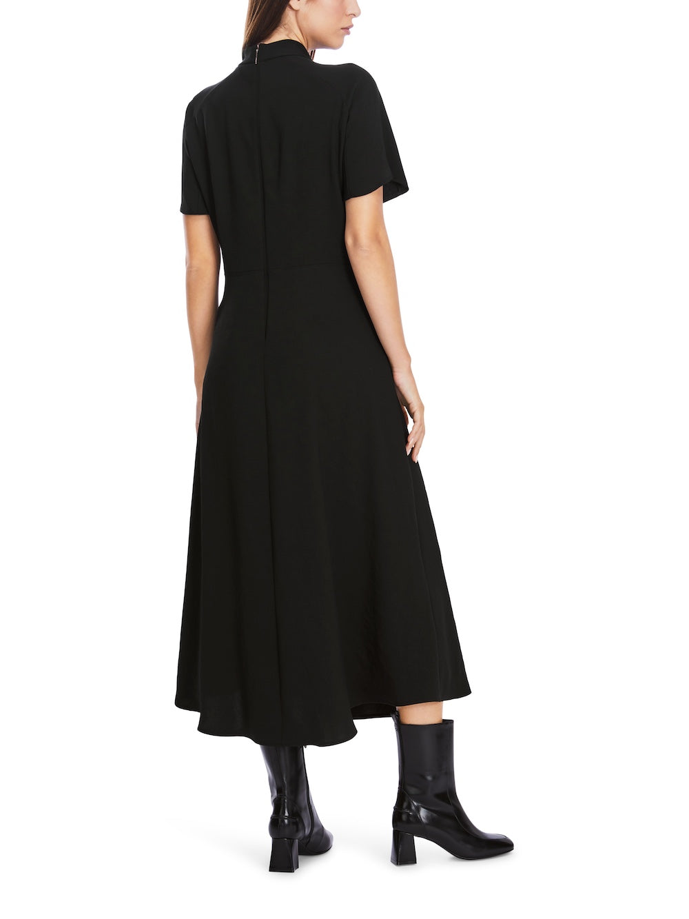 Black Twist Neck A-Line Midi Dress