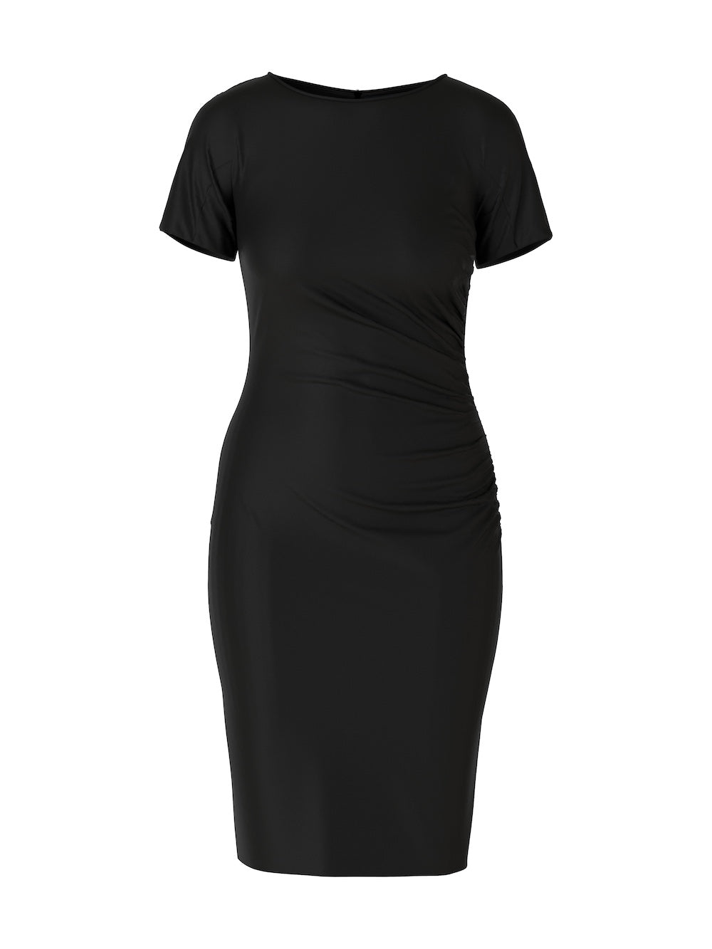 Black Ruched Knee Length Shift Dress