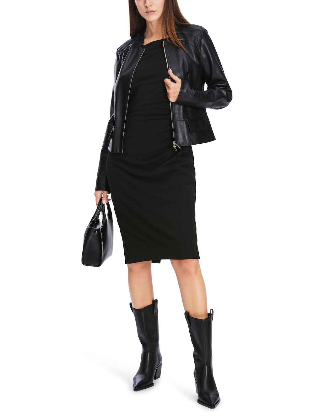 Black Ruched Knee Length Shift Dress