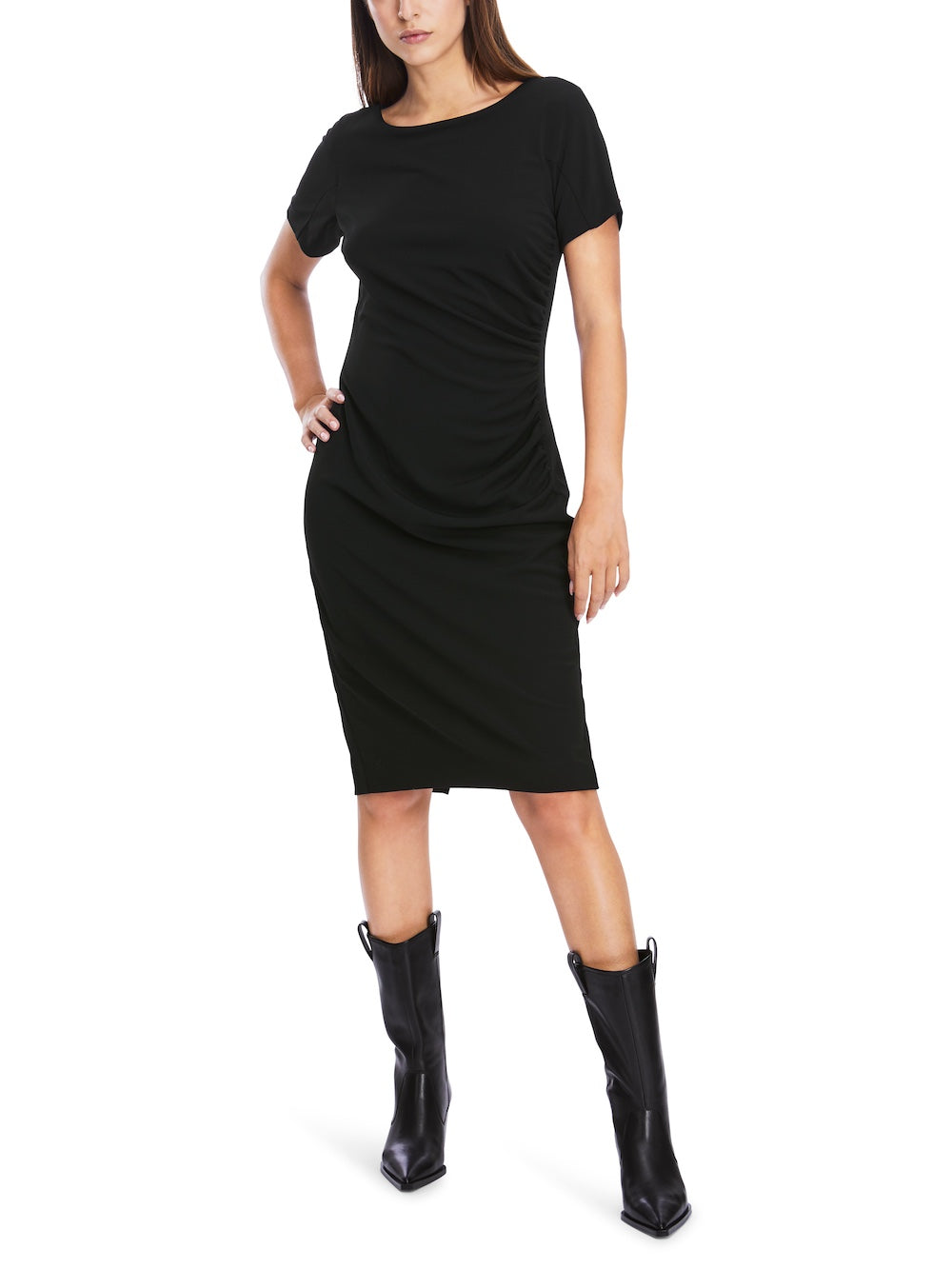 Black Ruched Knee Length Shift Dress