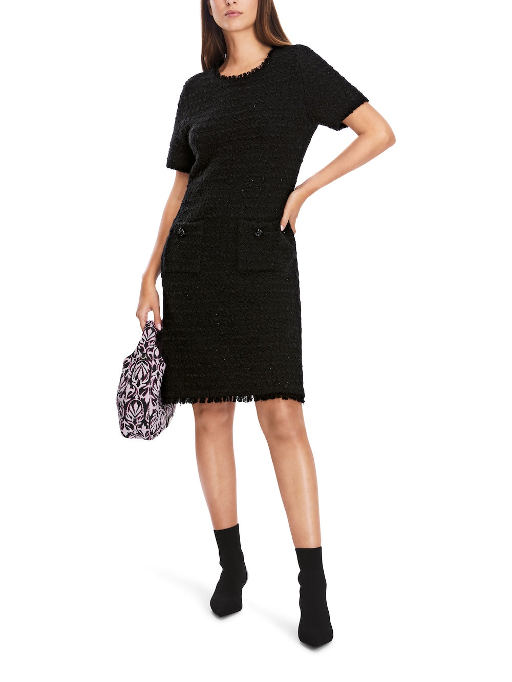 Black Lurex Bouclé Knit Knee Length Dress