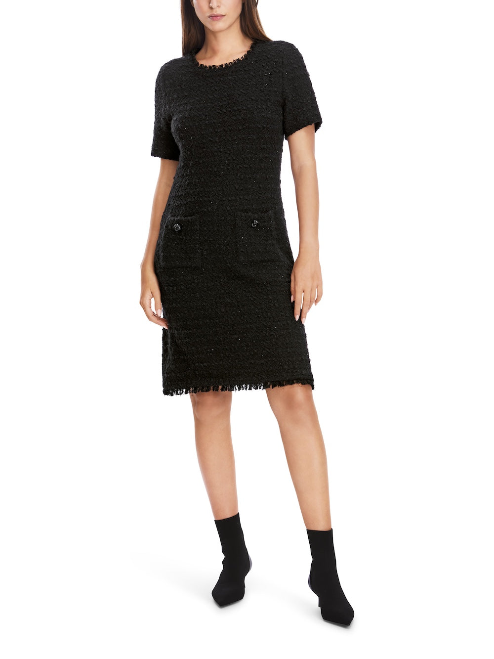 Black Lurex Bouclé Knit Knee Length Dress