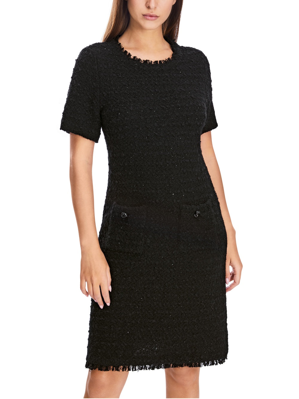 Black Lurex Bouclé Knit Knee Length Dress