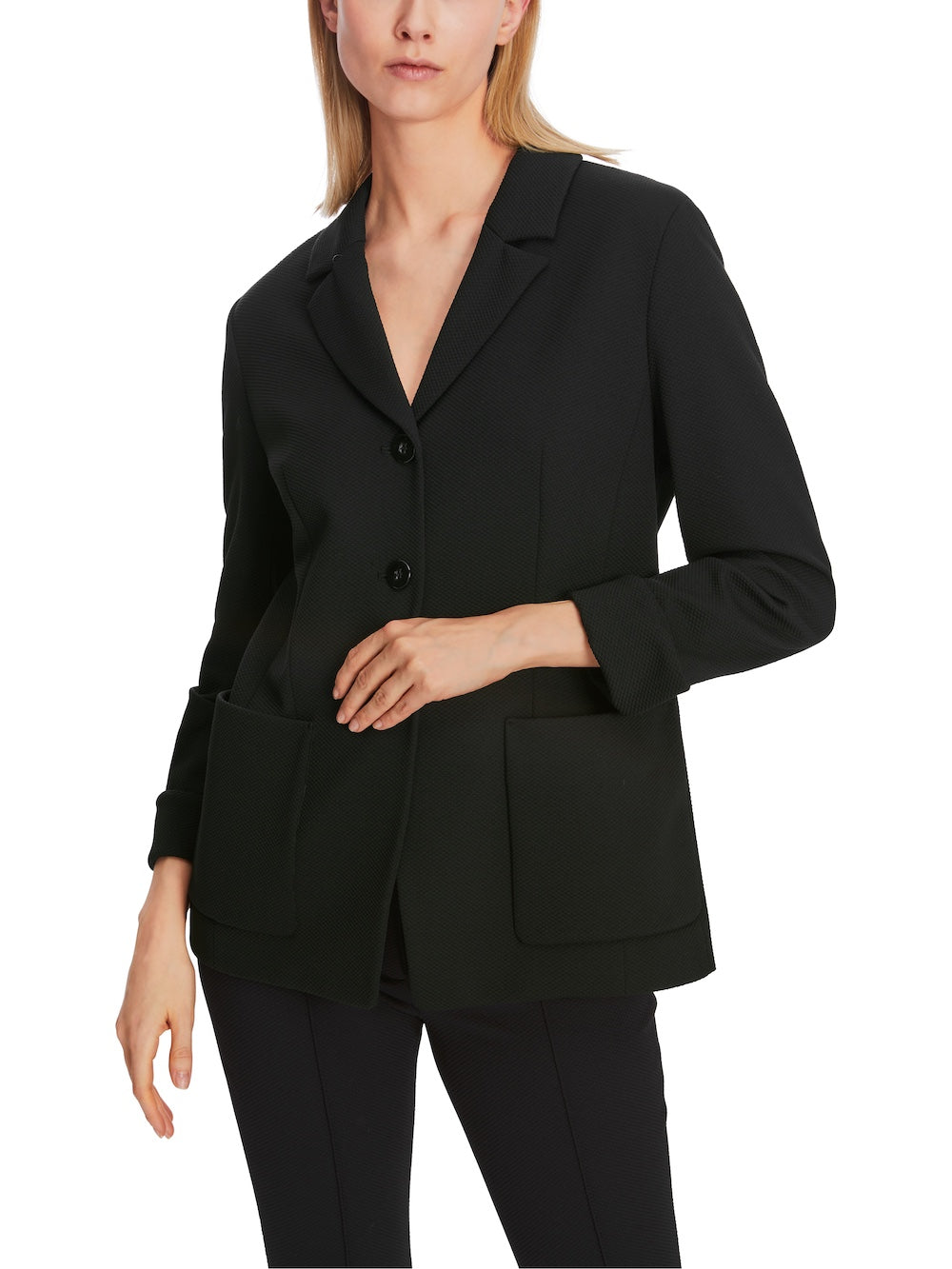 Black Textured Single Breasted Blazer