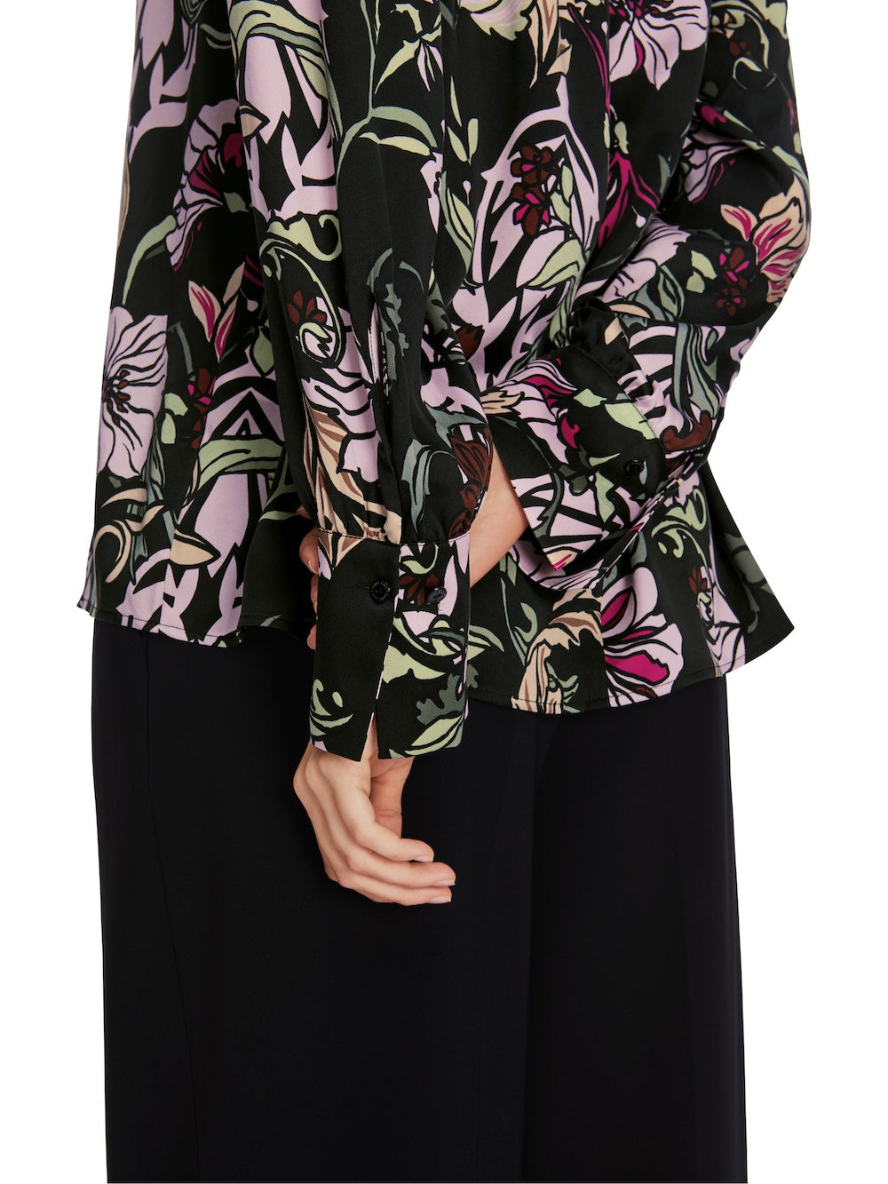 Black Twine Print Silk Blouse