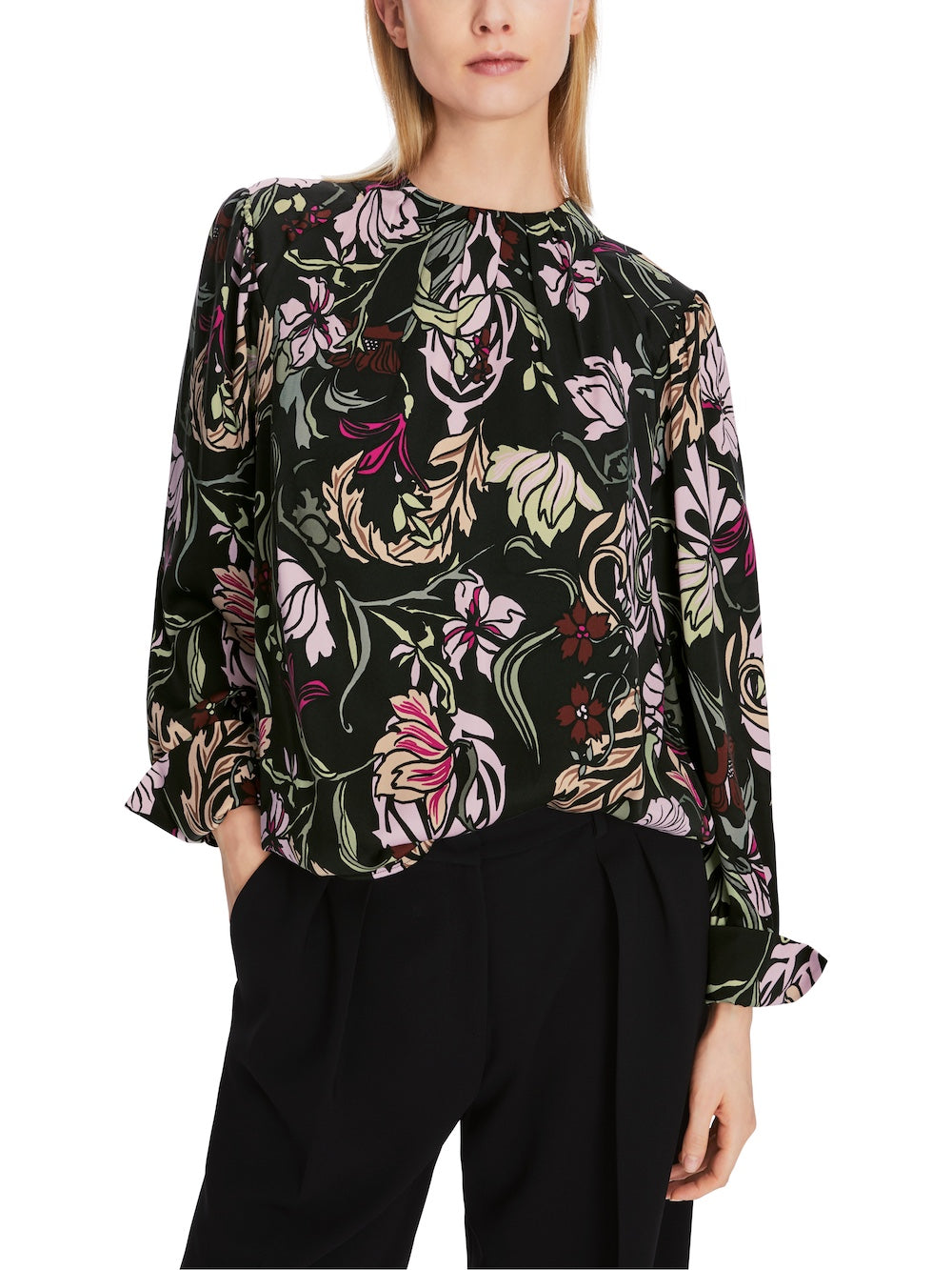 Black Twine Print Silk Blouse