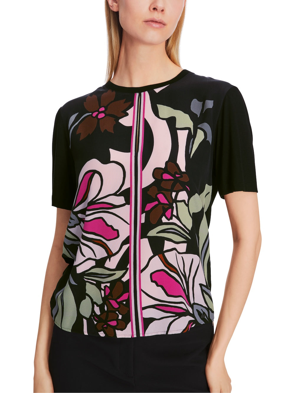 Black Twine Printed Silk Front T-Shirt