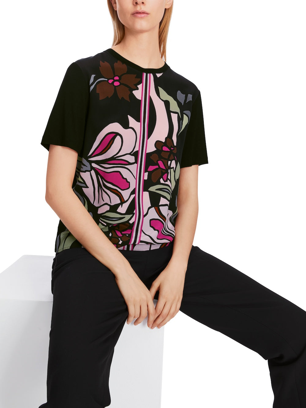 Black Twine Printed Silk Front T-Shirt