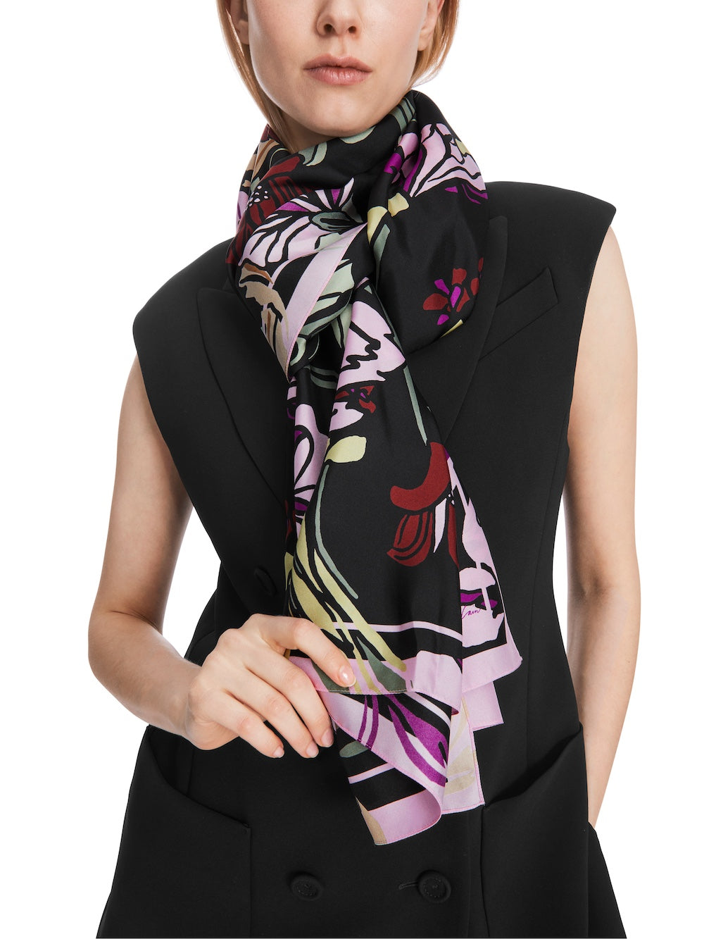 Black Twine Print Silk Scarf