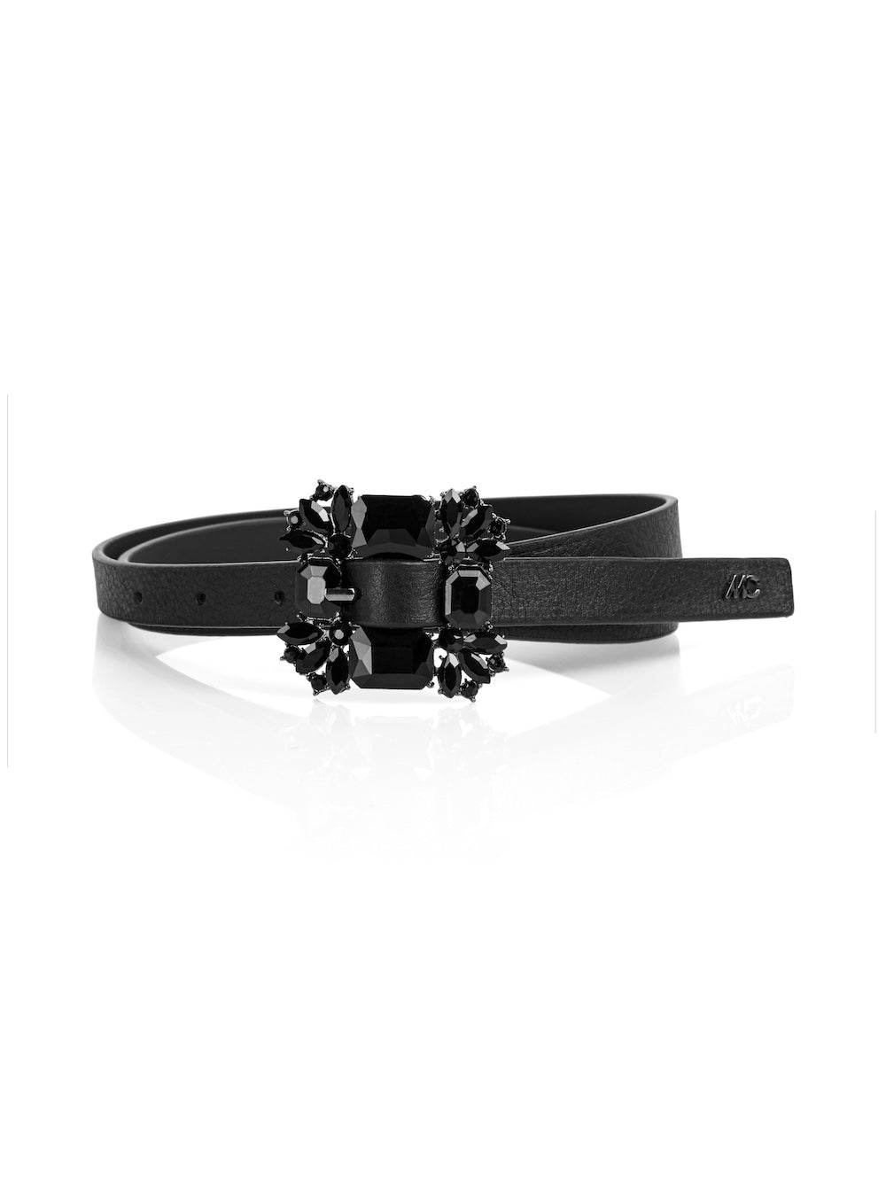 Black Leather Belt With Black Crystal Buckle