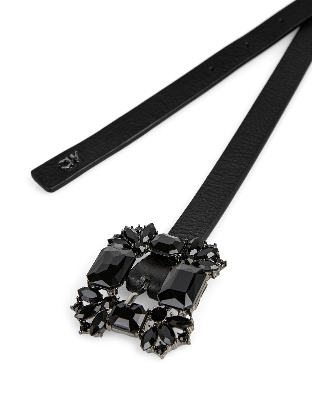 Black Leather Belt With Black Crystal Buckle