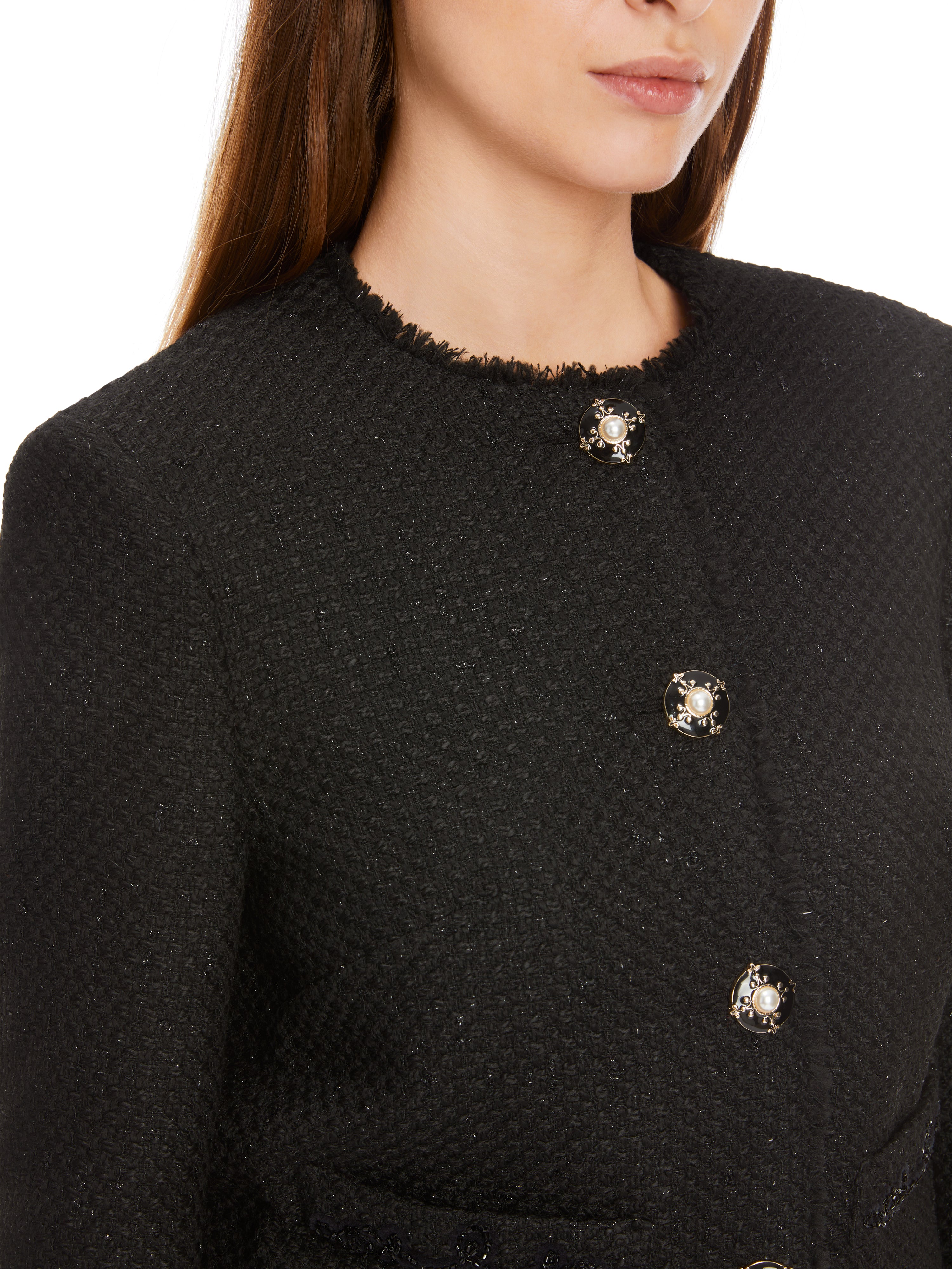 Black Boxy Bouclé Knit Jacket