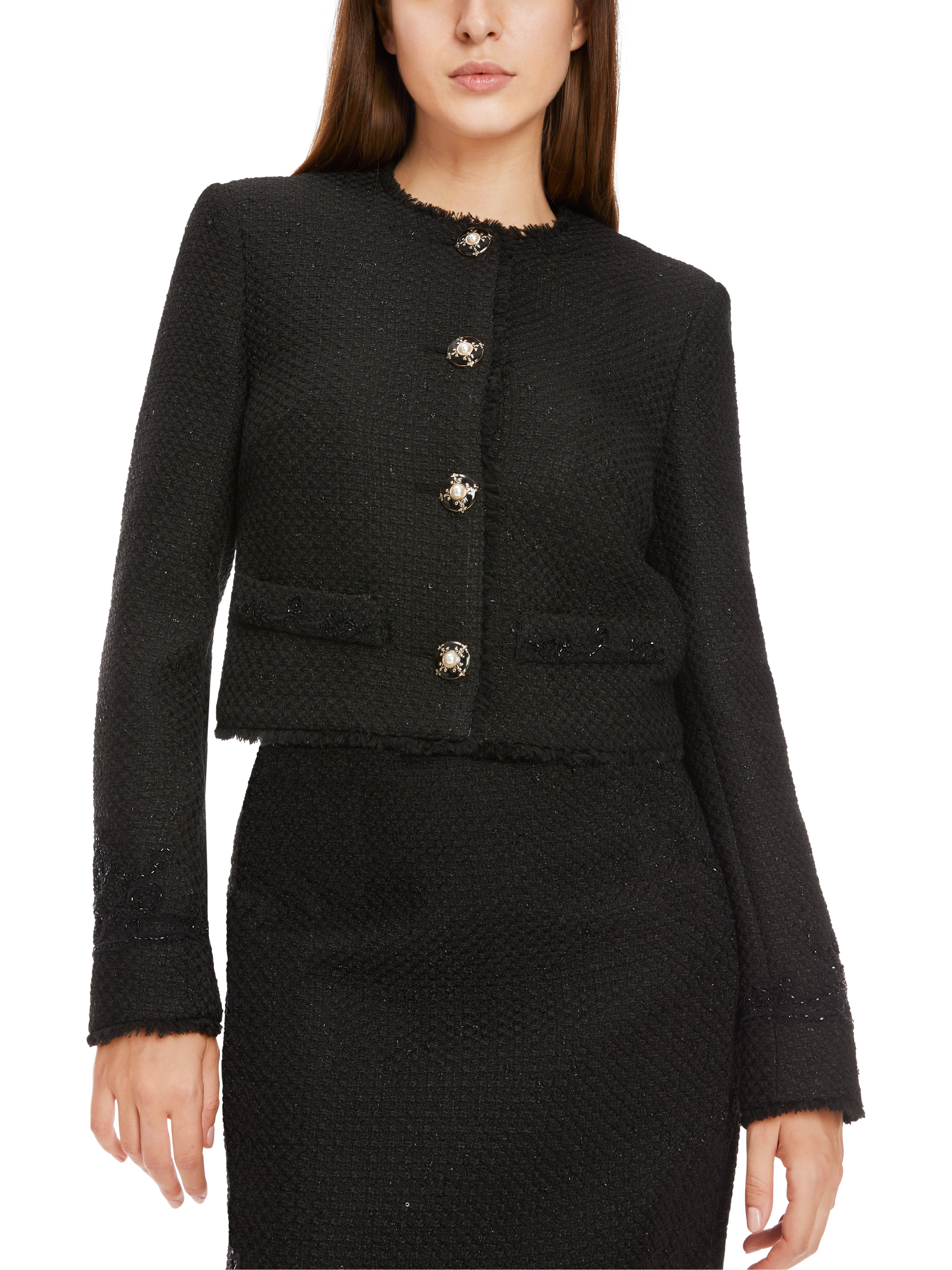 Black Boxy Bouclé Knit Jacket