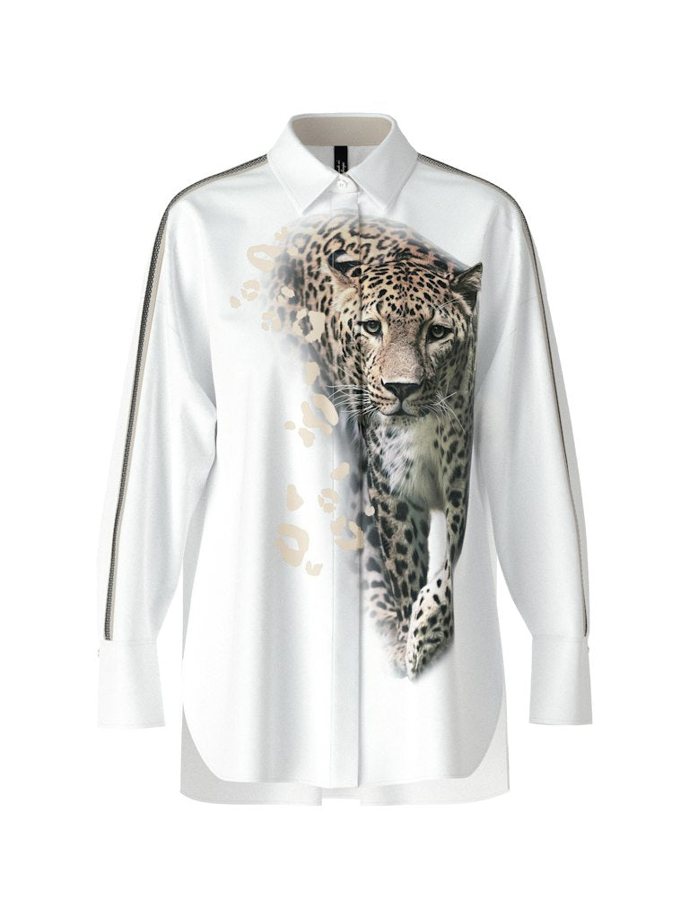 White Leo Print Pure Cotton Shirt