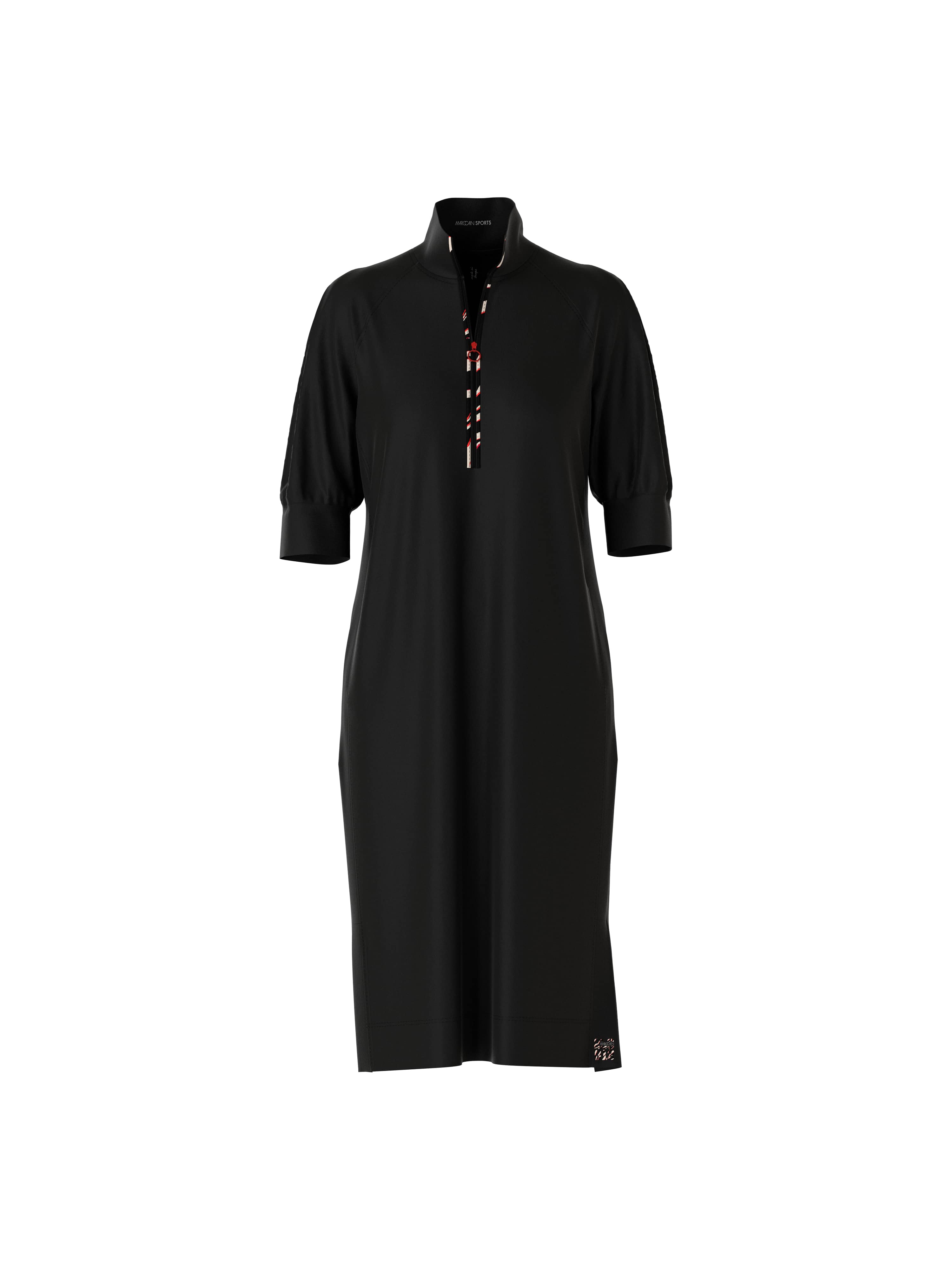 Black Stretch Jersey Zip-Up Polo Dress