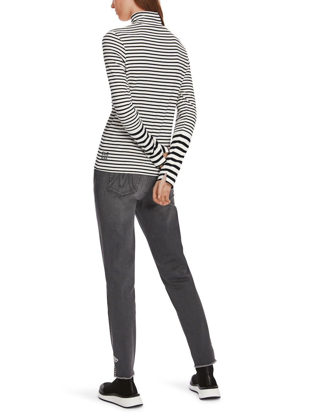 Black & White Stripe Polo Neck Top