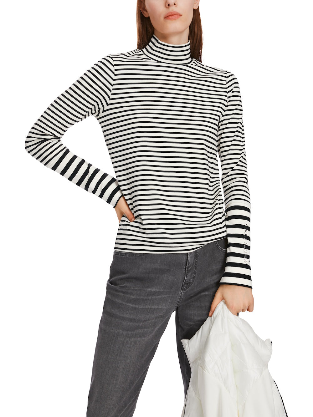 Black & White Stripe Polo Neck Top