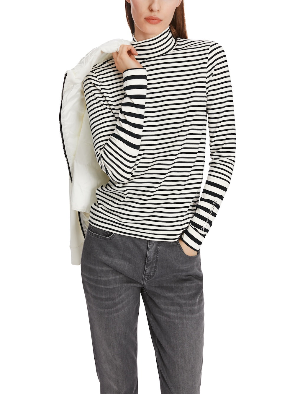 Black & White Stripe Polo Neck Top